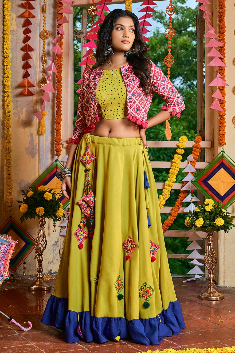 Fluorescent Green Lehenga Choli ukshashop