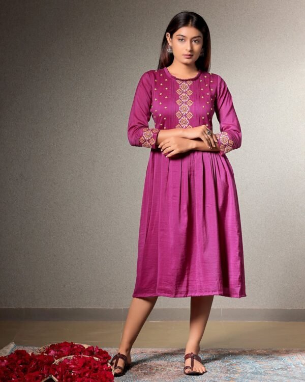 Taskeen Magenta Knee Length Dress