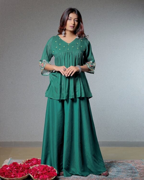 Taskeen Pine Green Co-Ord Set With Flared Pant