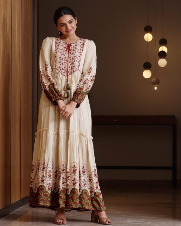 Mayuri - Beige Long Tiered Dress