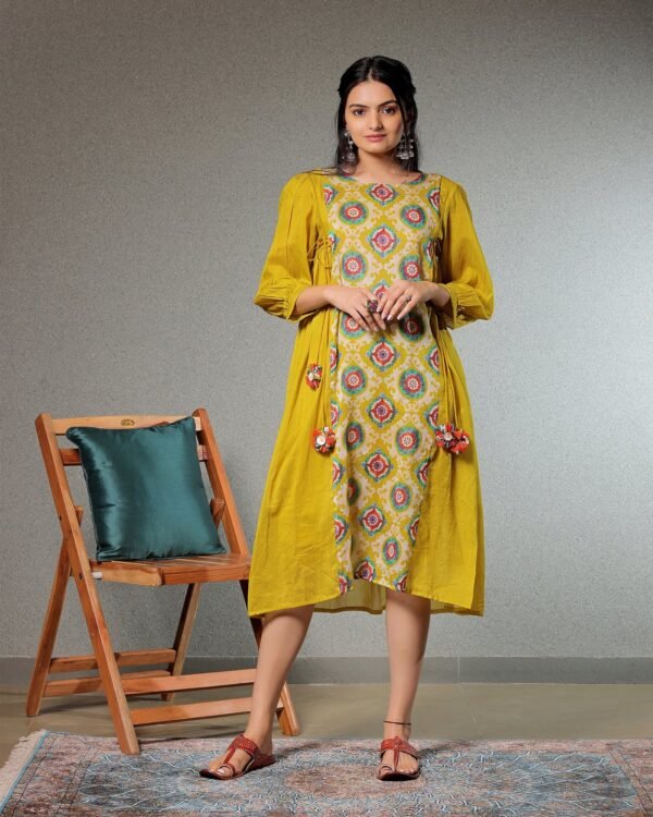 Taskeen Daffodil Yellow Dress With Side Tassels