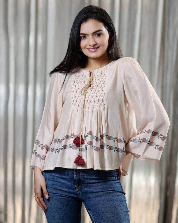 Noor - Beige Pin Tuck Top