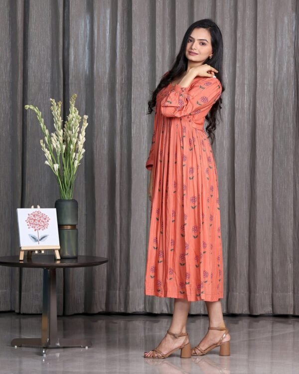 Hydrengea - Coral Gathered Dress