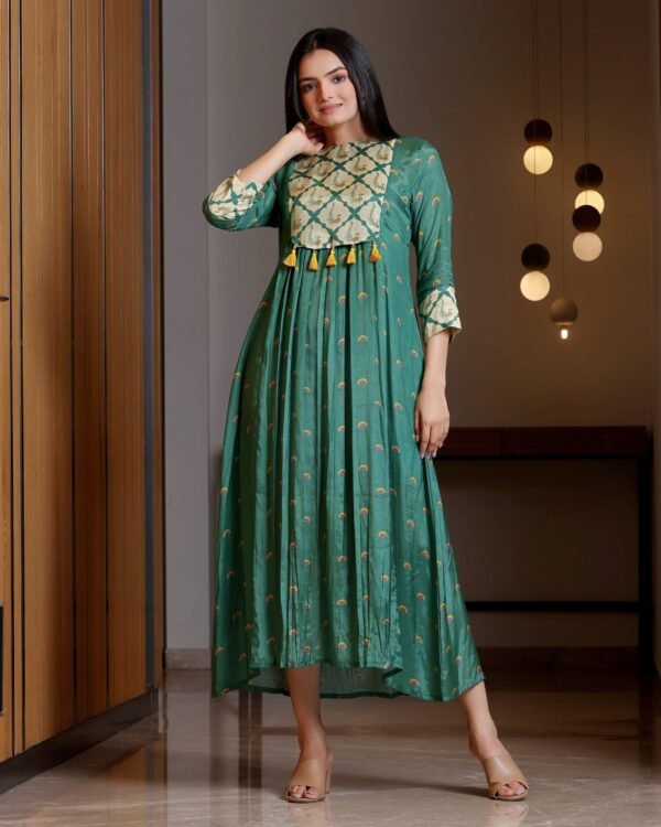 Mayura - Jade Green U - Yoke Dress