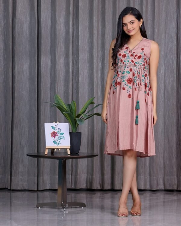 Kusum - Salmon Pink Knee Length Dress