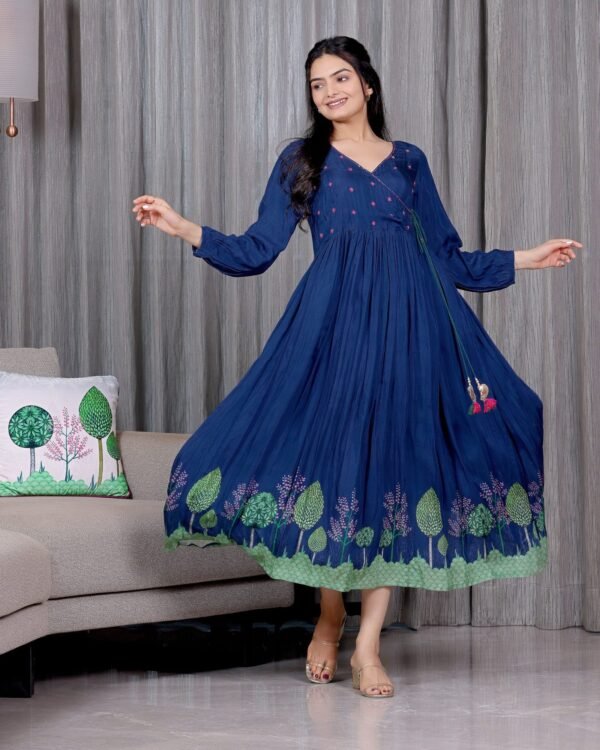 Tree Of Life - Ocean Blue Gathered Dress