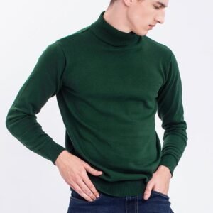 Green Solid Rib-Knit Turtle Neck Sweater