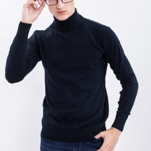 Navy Solid Rib-Knit Turtle Neck Sweater