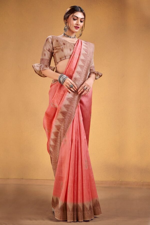 Thulian Pink Cotton Silk Saree