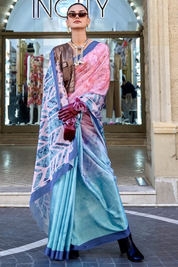 Multicolor Silk Digital Printed Saree With Blouse Piece