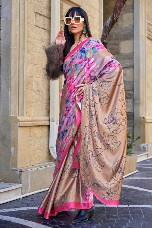Multicolor Silk Digital Printed Saree With Blouse Piece