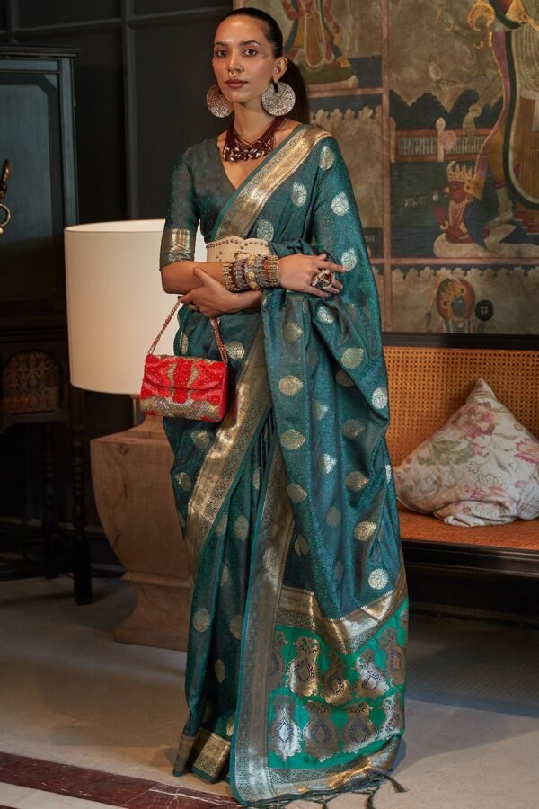 Peacock Blue Satin Saree