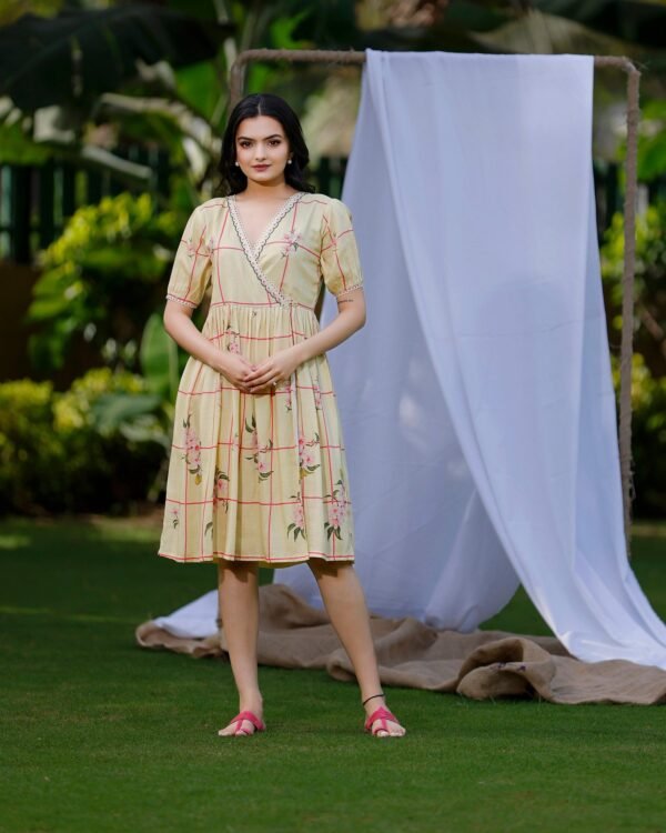 Lemon Yellow Dress With Cherry Blossom Print