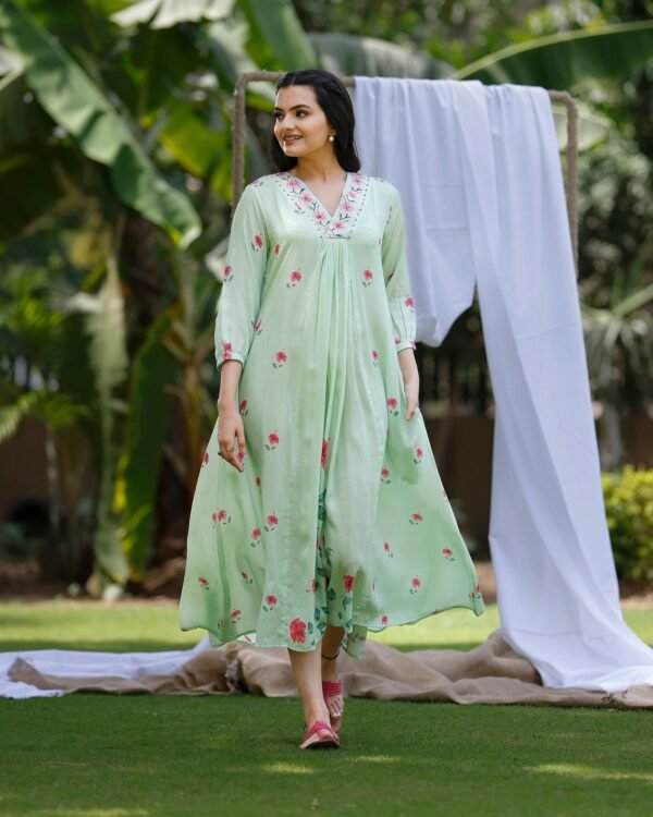 Mint Green Dress In Hibiscus Print