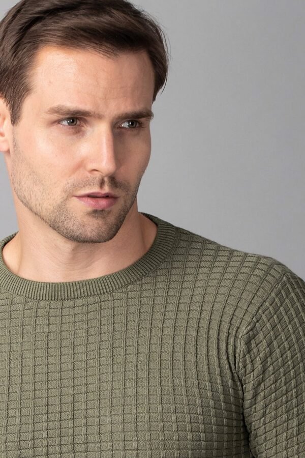 Olive Check Stockinette Sweater