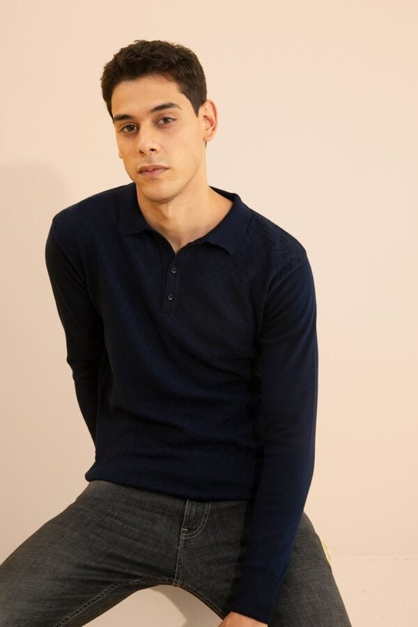 Joyous Navy Fullsleeves Knitted Polo