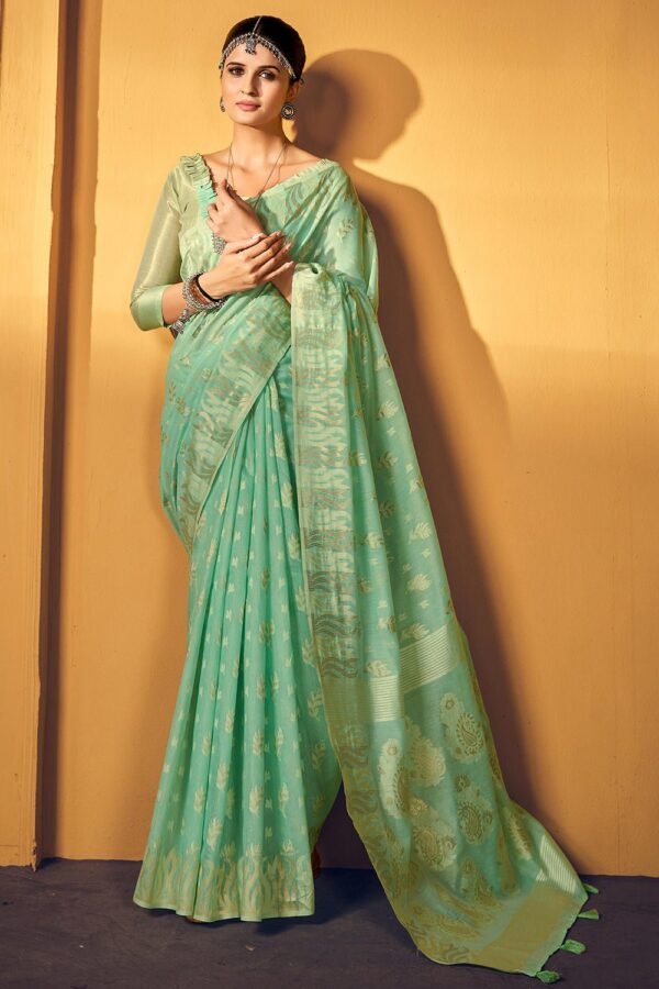 Seafoam Green Cotton Saree