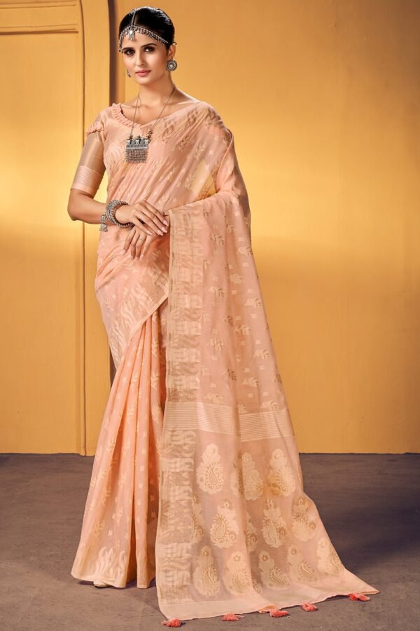 Salmon Peach Cotton Saree