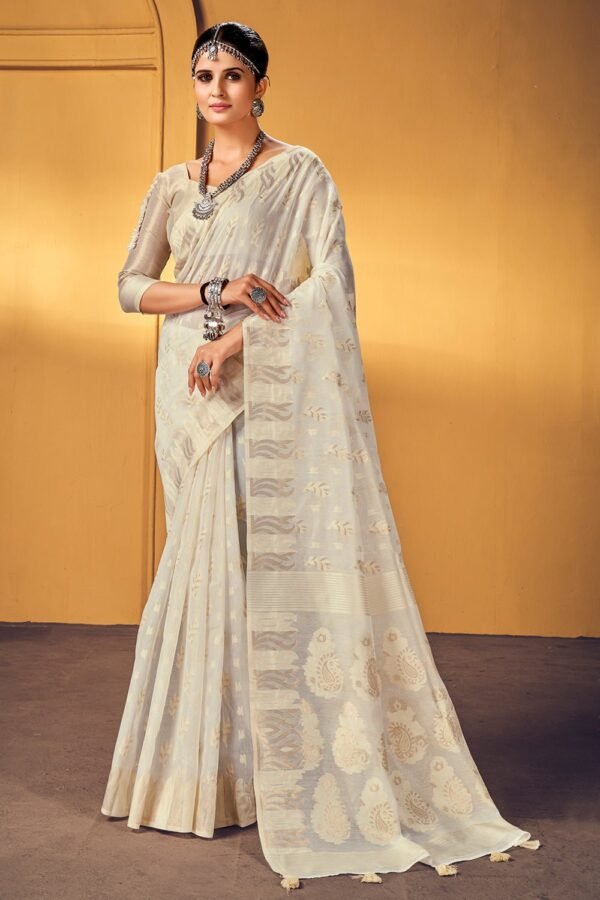 Off White Cotton Saree