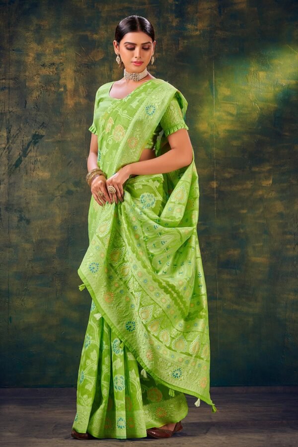 Lime Green Cotton Saree