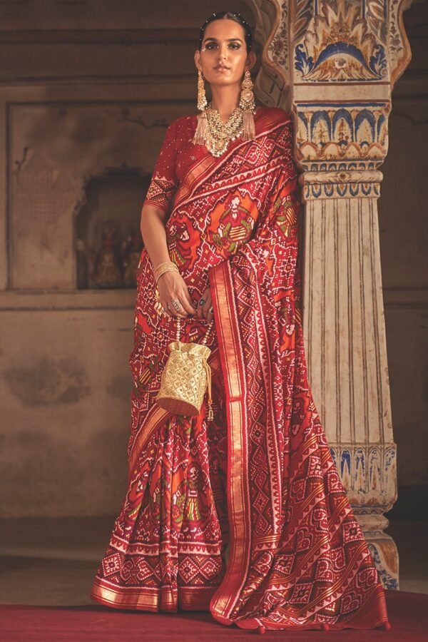 Carmine Maroon Patola Saree