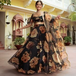Brown Organza Lehenga Set