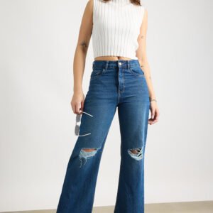 Navy Ripped Women's Wide Jeans