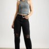 All Black Distress Women's Slouchy Jeans