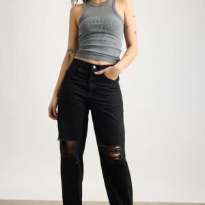 All Black Distress Women's Slouchy Jeans