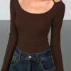 Fitted Scoop Tie Up Long Sleeve Top