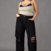 Curve Black Torn Slouchy Jeans