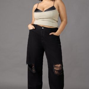 Curve Black Torn Slouchy Jeans