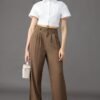 Olive Brown Pleated Women's Straight Korean Pants