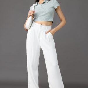 Seoul White Pleated Women's Straight Korean Pants