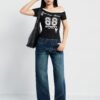 Blue Seam Detail Wide Leg Jeans