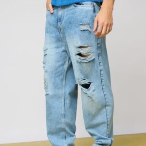 True Blue Distressed Men's Slouchy Fit Jeans