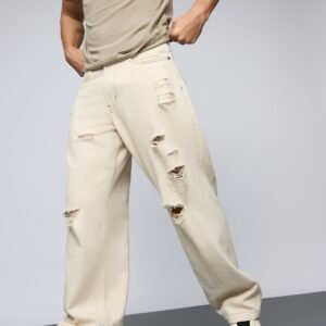 Ecru Escape Distressed Men's Baggy Straight Jeans