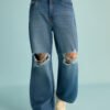 Mid Blue Distressed Men's Wide Jeans