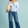 Urban Blue Distress Women's Wide Jeans