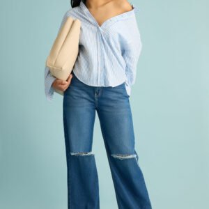 Urban Blue Distress Women's Wide Jeans