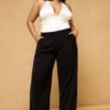 Curve Black Pleated Straight Korean Pants
