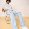 Light Blue Knee Rips Men?s Straight Jeans