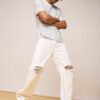 White Knee Ripped Men's Jeans
