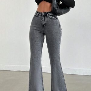 Neutral Grey Bootleg High Rise Jeans