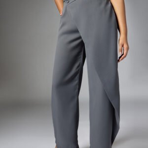 Frost Grey Wrap Front Korean Pants