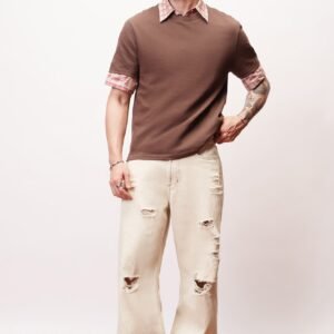 Dewy Ecru Distressed Men's Baggy Straight Jeans