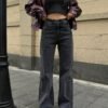 Charcoal Wide Leg High Rise Jeans
