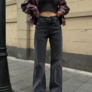 Charcoal Wide Leg High Rise Jeans