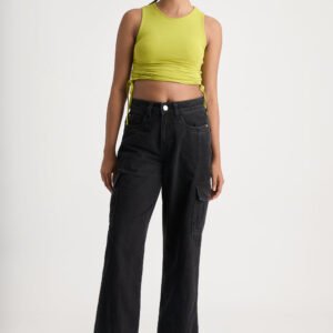 Black Women's Baggy Straight Cargo Jeans