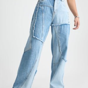 Blue Patchwork Men's Straight Jeans